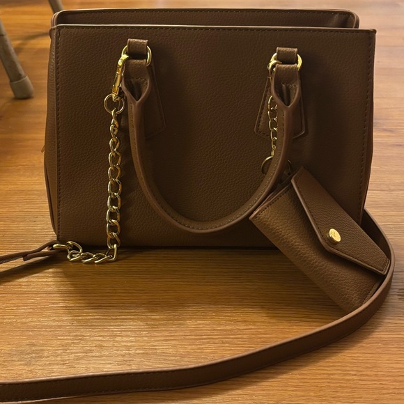 Steve Madden Tan colored handbag crossbody Gold Hardware Keychain wallet NWOT - Picture 7 of 16